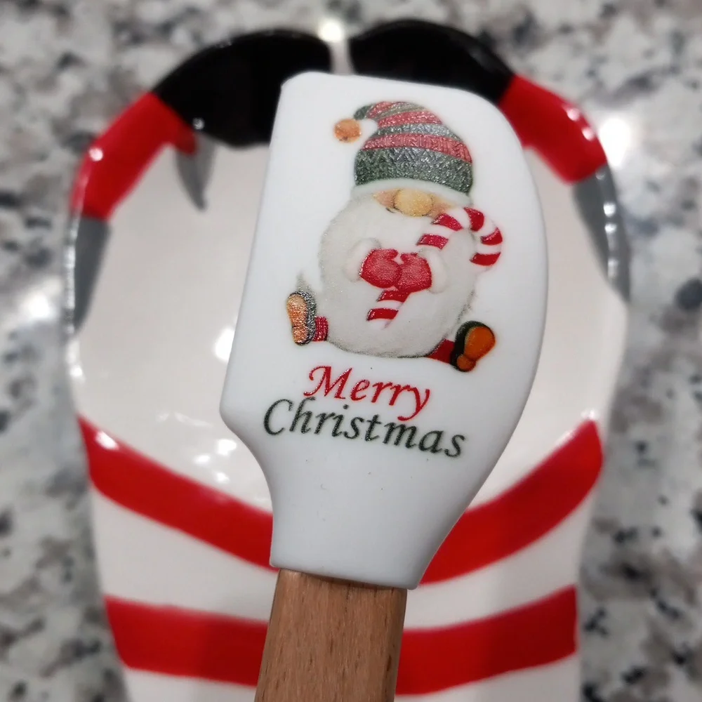 CWC 3-pc. Holiday Baking Tools Set In Red / White Spoon Rest| Spatula | Wihisk